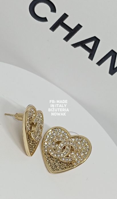 Kolczyki cc chanel cyrkonie serca 2cm