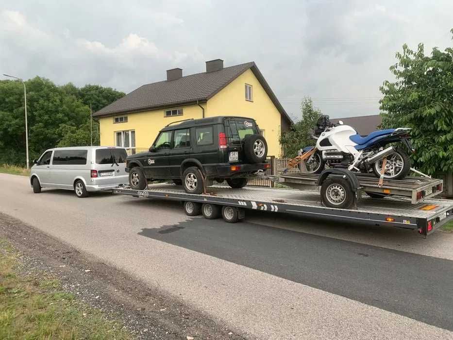 Wynajem przyczep Przyczepy   5 m pod busa 8,5 m dłużyca na 2 auta