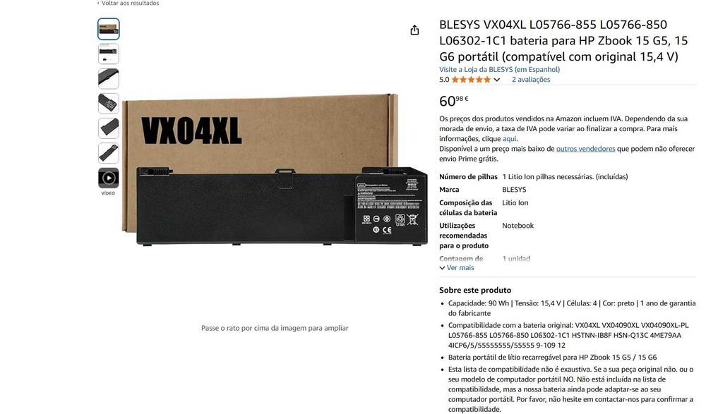 BLESYS VX04XL - Bateria para HP Zbook