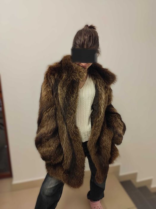 Eleganckie futro z naturalnego brązowego lisa L