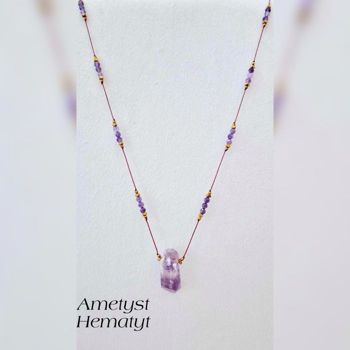 Naszyjnik handmade z ametystem i hematytem naturalne kamienie ochronne