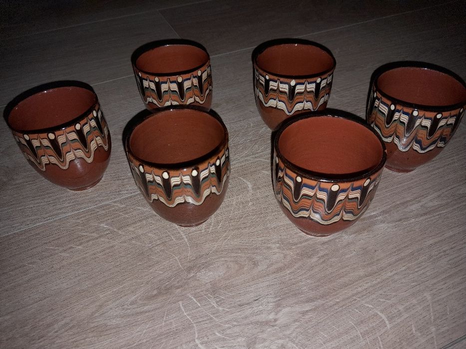 PRL 6szt  Kubki gliniane brązowe na grzane wino grzaniec