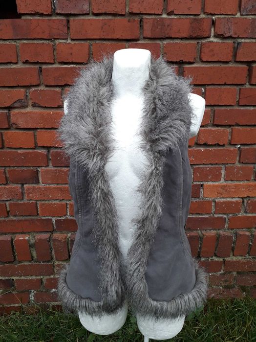 Promod bezrękawnik Kamizelka ze sztucznym futrem szary