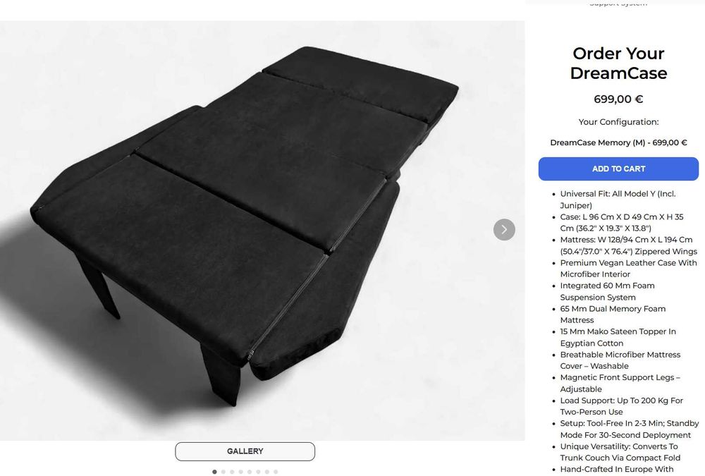 dreamCase colchão premium tesla model y