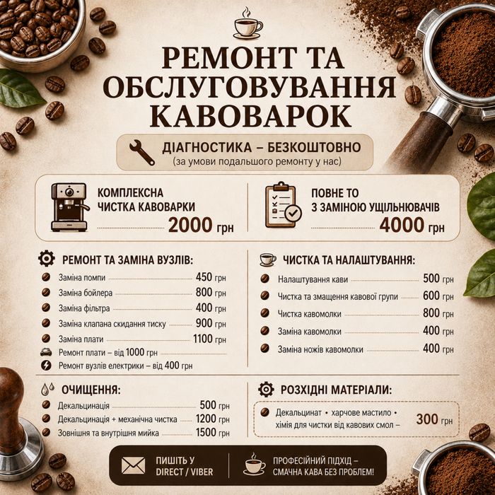Якісне обслуговування та ремонт кавоварок м.Житомир