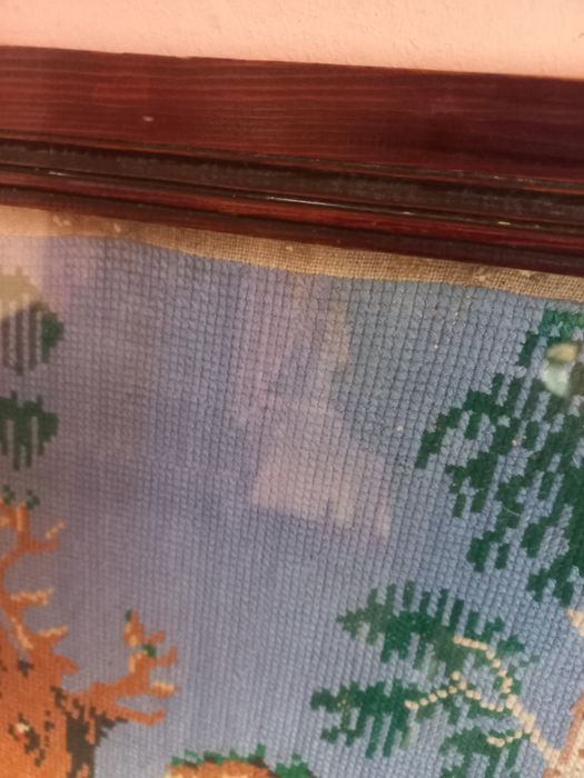 Вишита картина. Дівчина з оленем. 55 × 70 см