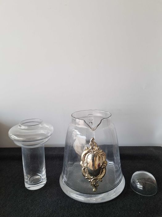 Jarra em cristal e dispensador gelo com detalhe em prata