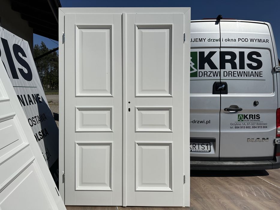 Drzwi drewniane dwuskrzydłowe 900 Ofert z ościeżnicą regulowaną białe