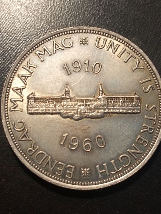 5 shillings 1960 -50º Aniversário União Sul Africana -A. do Sul -Prata