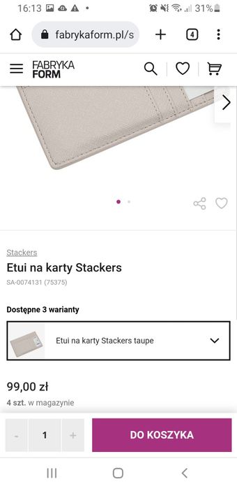 Etui na karty Stackers, beżowe