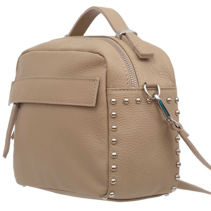 VERA PELLE torebka damska skórzana listonoszka z paskiem V167 kremowa