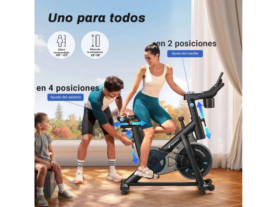 Bicicleta Estática MERACH, Bluetooth/APP, Monitor LED, Volante 6kg, Porta-copos Duplo, Ergonomia Premium, Suporte Tablet (Tablet Não Incluído)