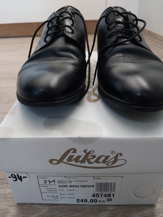 Półbuty męskie czarne  eleganckie rozmiar 38