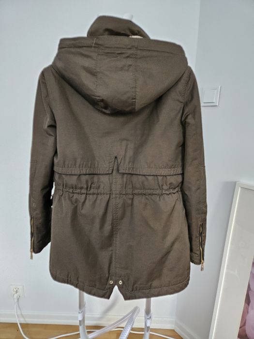 Khaki parka płaszczyk z misiem ZARA Trf