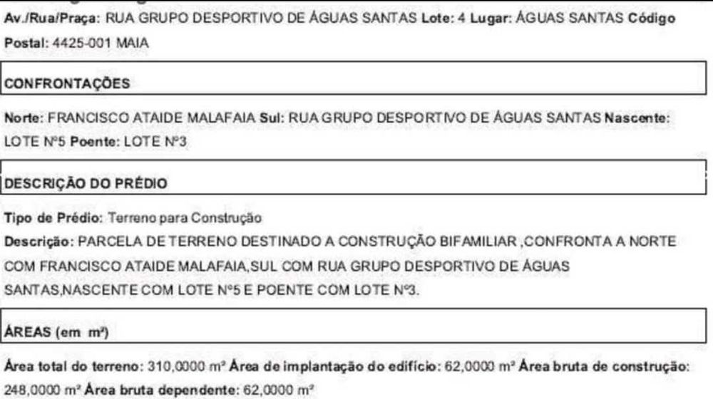 Terreno para construção bi familiar, em Águas Santas, Maia