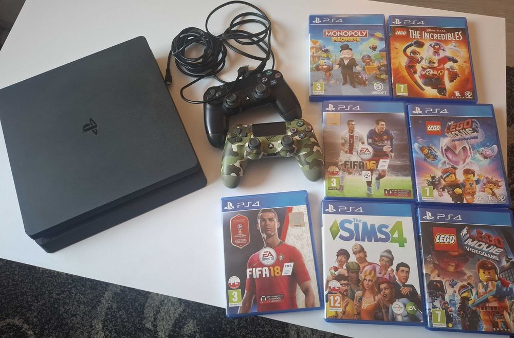 Konsola PS4 Sony PlayStation 4 Slim 500GB 2 pady 7 gier - Stan idealny