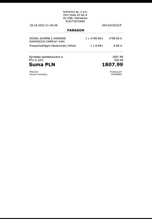 Radio nawigacja do Skoda Superb 4/64