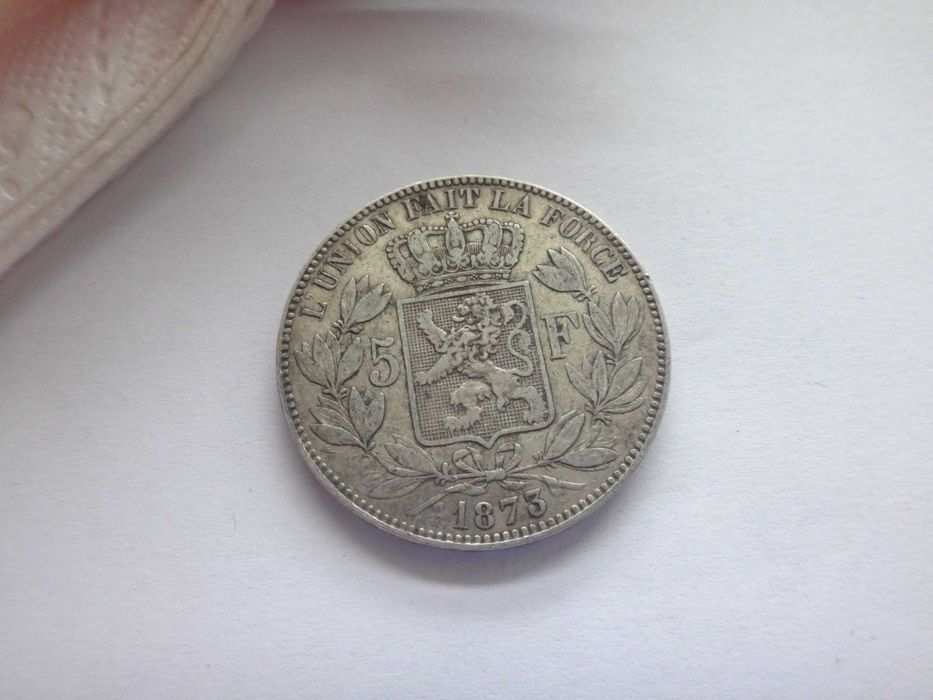 Srebrna moneta 5 franków Belgia 1873 r