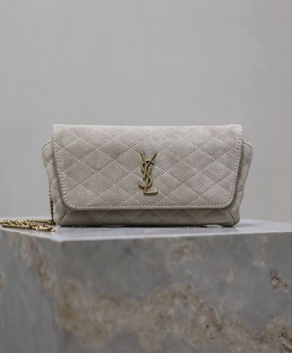 Клатч Сумка замшева ysl yves saint laurent Gaby Chain Phone Holder Bag бежева