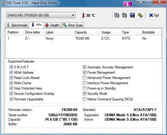 Dysk Samsung SP0802N REV: D 80GB IDE/ATA/PATA 80GB Sprawny bez błędów.