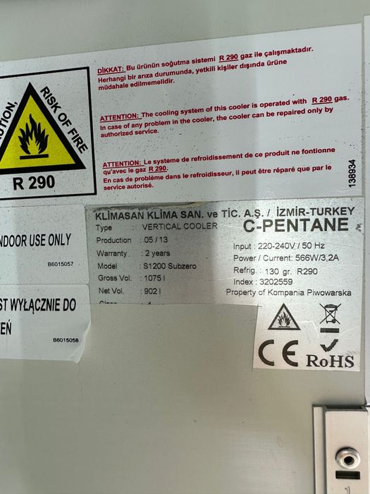 Witryna chłodziarka Klimassan 1200 l