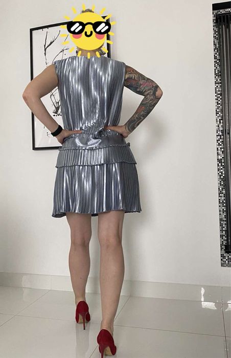 Nowa Sukienka XS/S 34/36 srebrna stalowa lata 20-te