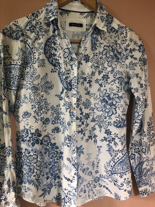 Koszula w niebieskie kwiaty massimo dutti m l