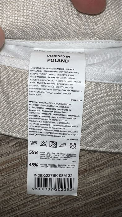Len 55% spodnie męskie letnie jasne reserved 32 pas 86 cm L