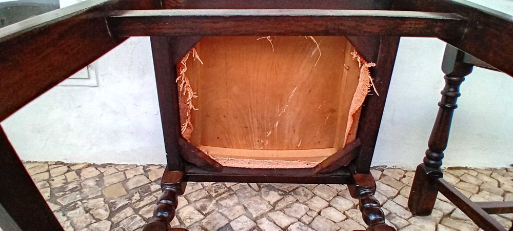 Vintage Cadeira de Madeira com Estofo de Tecido
