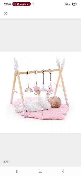 Stojak edukacyjny dla niemowlaka dzieci drewniany Baby GYM RÓŻOWY