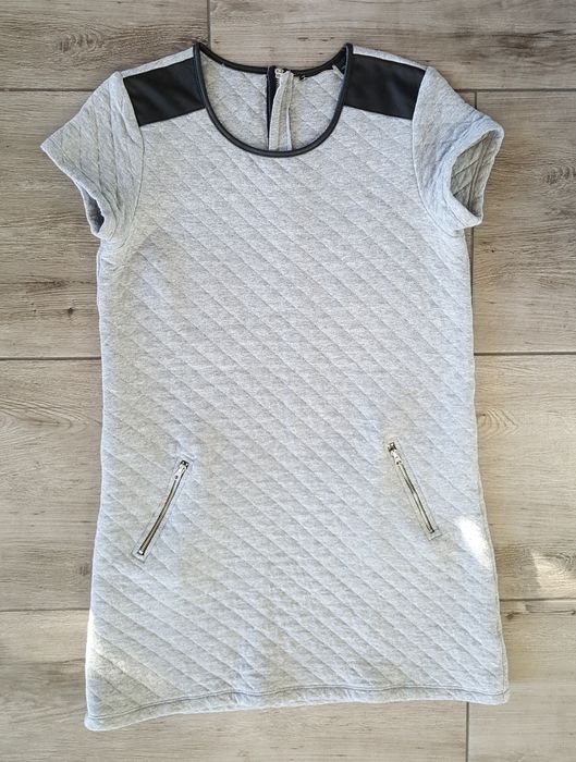 ZARA sukienka tunika S/M szara pikowana zamki kieszenie ala skóra