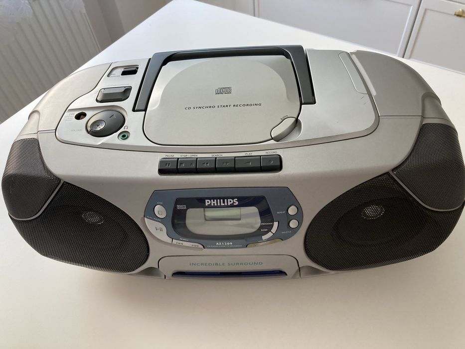 Philips AZ1209 - radio CD + magnetofon kasetowy - sprawny