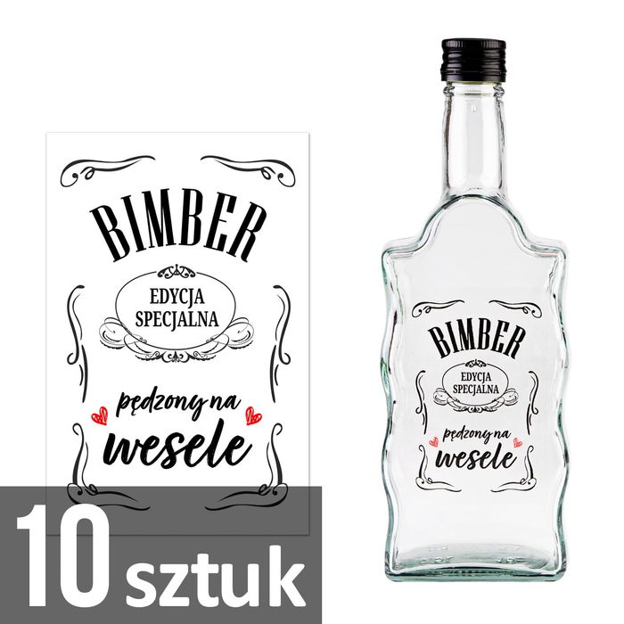 10x etykiety samoprzylepne transparentne "Bimber pędzony na wesele"