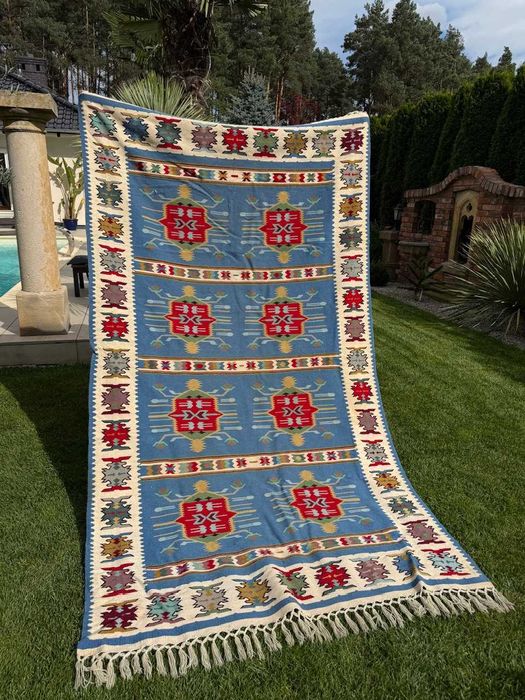 Kilim Wełniany Ręcznie Tkany lub Dywan Narzuta ART DECO 285x150 UNIKAT