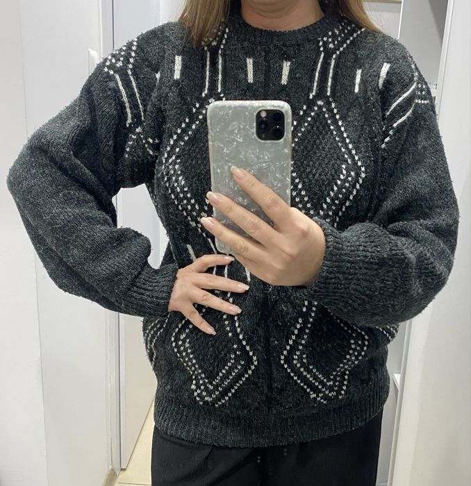Szary grafitowy sweter romby dziadkowy l-xl męski