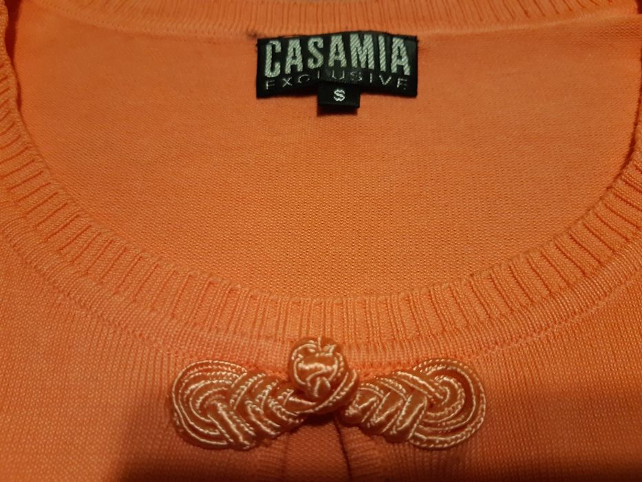 Bluzka damska z krótkim rękawem, ozdobiona perełkami, Casamia, rozm. M