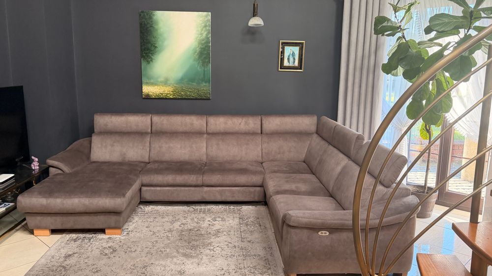 Sofa narożna BRW z funkcją relaks szaro brązowa