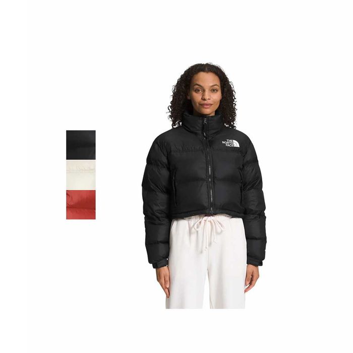 Пуховик The North Face Women’s Nuptse Short Jacket Black \ Sand Shell \ Red