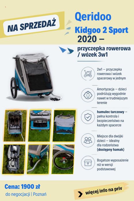 Qeridoo Kidgoo 2 Sport 2020 – przyczepka rowerowa / wózek 3w1