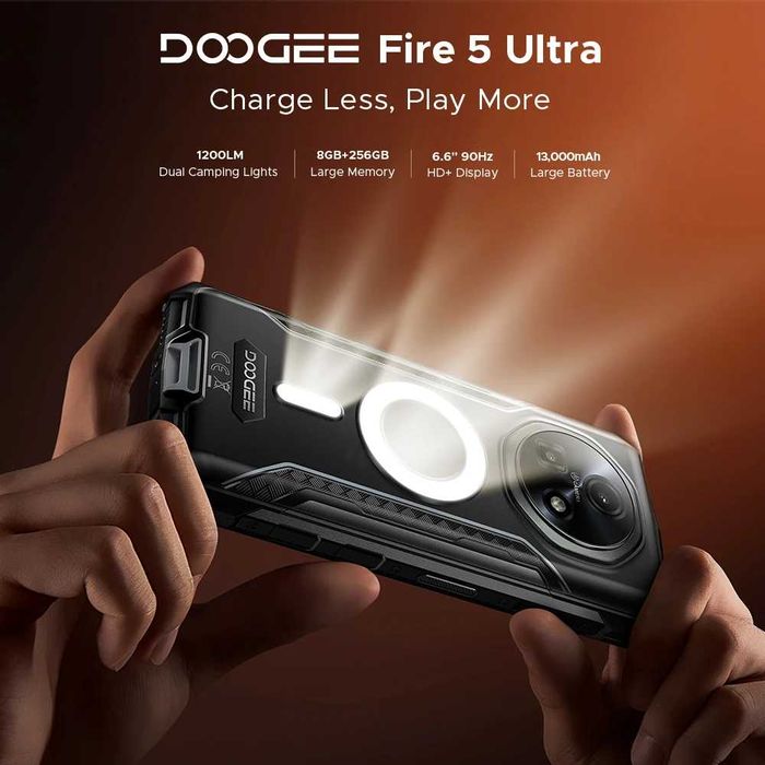 Telefone Ultra Resistente DOOGEE Fire 5 Ultra , 32GB (8+24) de RAM, 256GB de ROM,