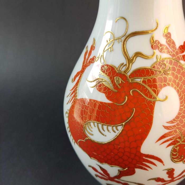 Wazon czerwony smok dragon Schaubach Kunst 1950