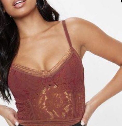 Missguided crop top koronka brudny róż 38