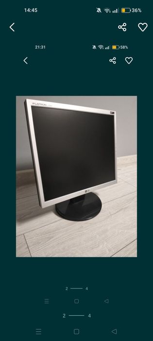 Monitor LG FLATRON L1753S-SF razem z kablem zasilającym i kablem VGA.