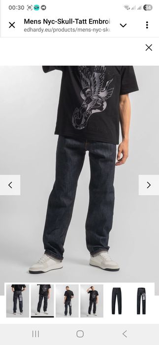 Джинси Ed HARDY Mens Nyc-Skull-Tatt Embroidered Denim Trousers Jeans