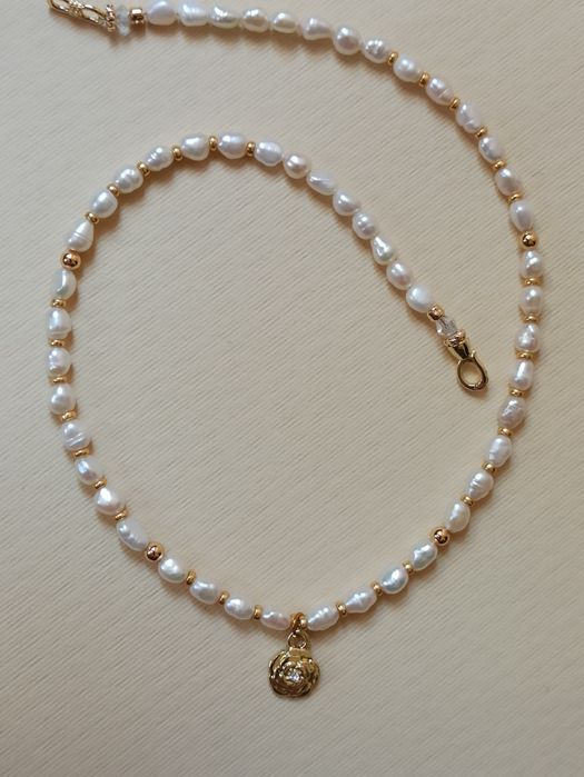 Намисто чокер, річкові перли, в позолоті, авторська робота