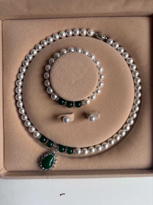 3 częściowy komplet pereł naszyjnik, bransoletka i kolczyki