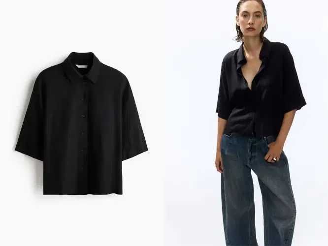 Koszula bluzka S nowa kolekcja oversize Premium Len czarne PROMOCJA