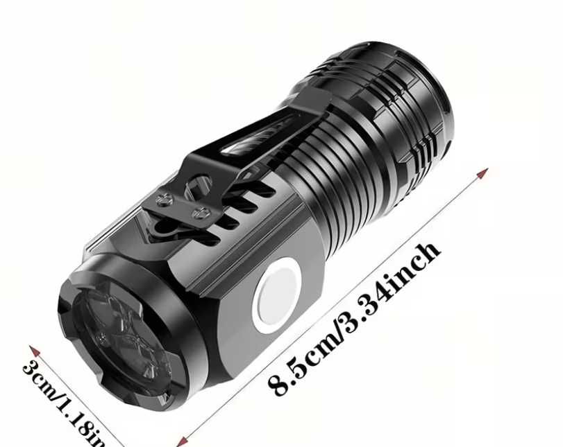 3 Led Ultra-Jasna Mini Latarka Ładowanie szybkie USB-C z 5 Trybami Klipsem Aku Litowy