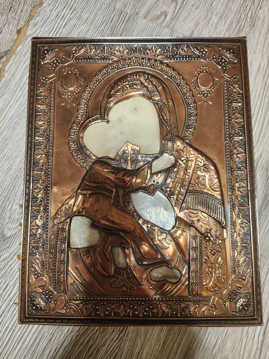 Matka Boska z dzieciatkiem miedziana ikona