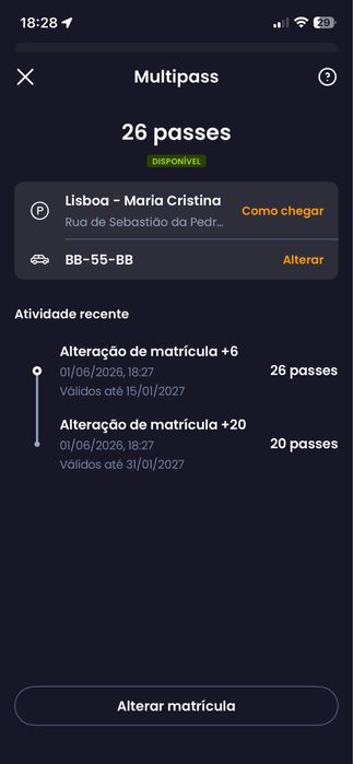 26 Passes de Estacionamento Telpark (Marquês de Pombal)